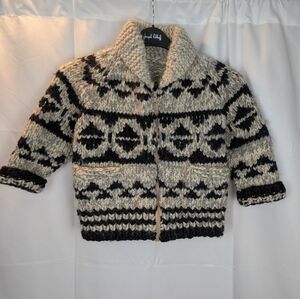 Vintage kids Cowichan Style Black and Cream Knit Cardigan Size S In EUC